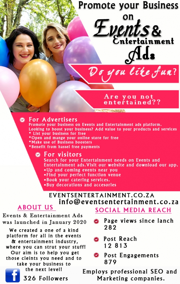 Events & Entertainment Ads Marketing and Advertising in Pretoria East